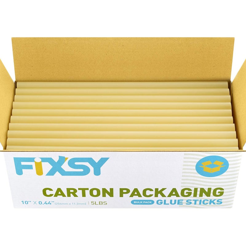 FIXSY Hot Glue Gun Sticks Carton Packaging, Full Size 10" Long x .44" Diameter 7/16 11mm, 5LB Box Glue Stick, Approx. 90 Sticks- Compatible with Most Glue Gun- Best for Carton Manual Packing - Image 1